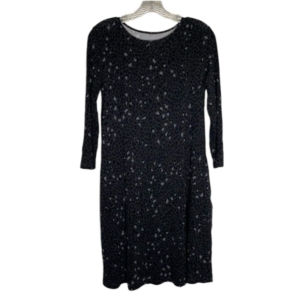 Time & Tru Black Gray Leopard Animal Print Pockets Relaxed Fit Swing Dress S 4-6